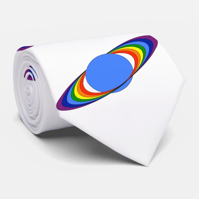Rainbow Saturn Neckte for Astronomers, White Tie (Rolled)