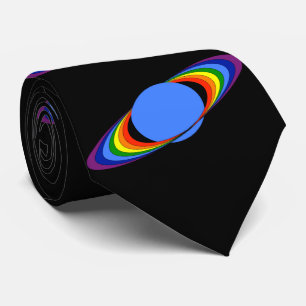 Rainbow Saturn Necktie for Astronomers, Black