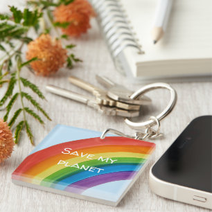 RAINBOW Save my planet (customisable) Key Ring