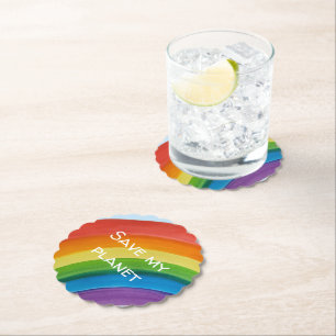 RAINBOW Save my planet (customisable) Paper Coaster