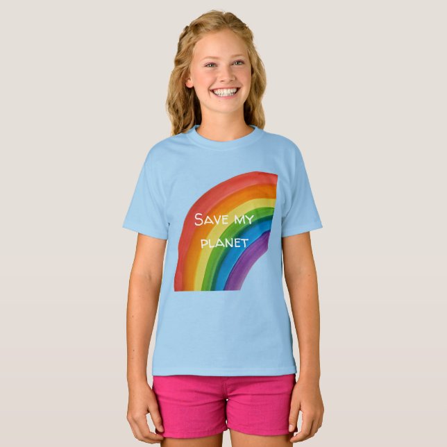 RAINBOW Save my planet (customisable) T-Shirt (Front Full)