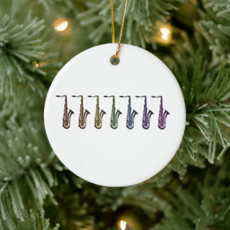 Rainbow Saxophone Lineup Art Colourful Music Lover Ceramic Tree Decoration