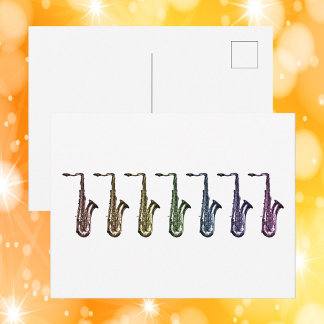 Rainbow Saxophone Lineup Music Lover Art Postcard