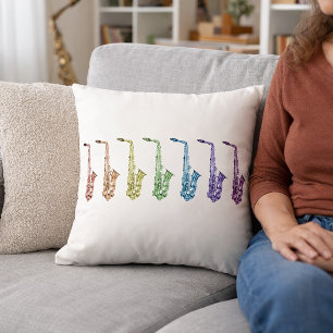 Rainbow Saxophones Music Cushion