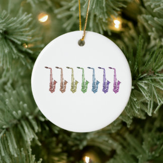 Rainbow Saxophones Music Musicians Ceramic Tree Decoration