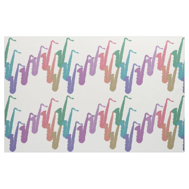 Rainbow Saxophones Pattern on White Fabric (Fat Quarter)