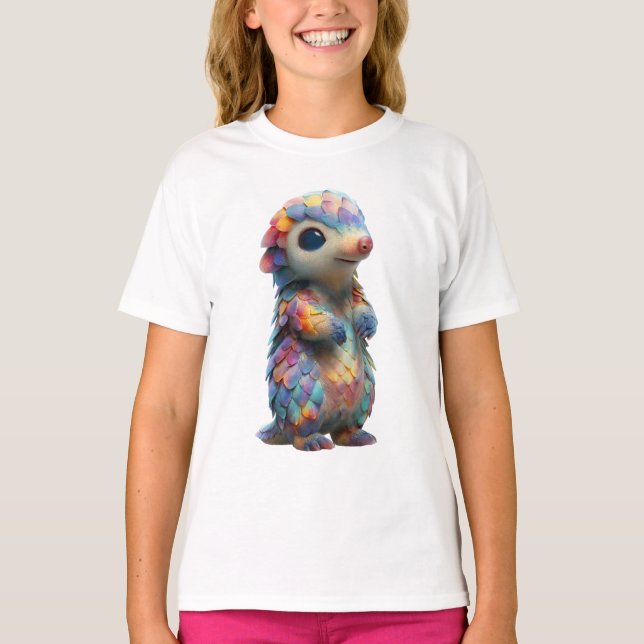 Rainbow Scaled Pastel Pangolin Creature Kids T-Shirt (Front)
