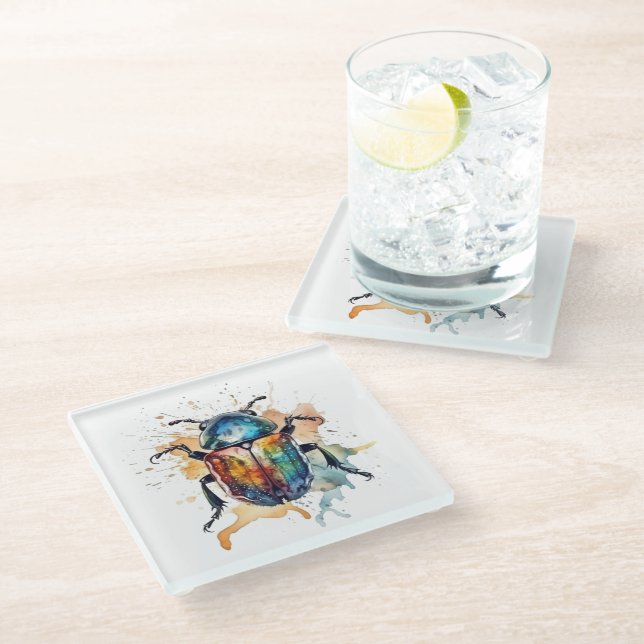 Rainbow Scarab Glass Coaster (Angled)