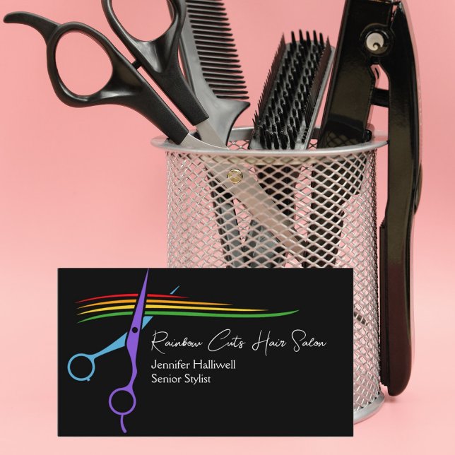 Rainbow Scissors Chic Modern Hair Stylist Salon Business Card (Creator Uploaded)