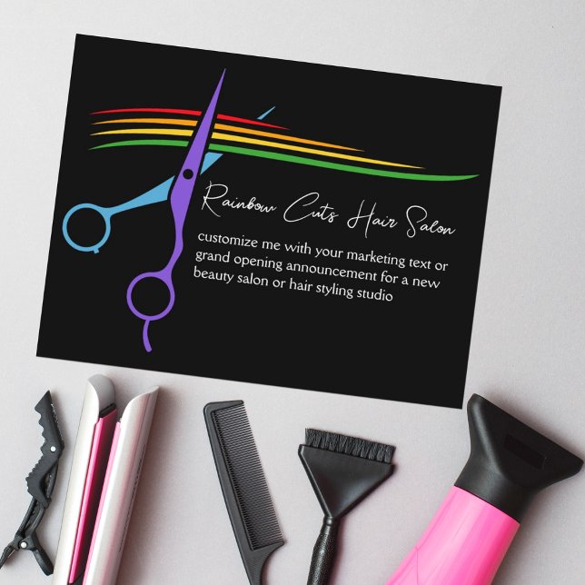 Rainbow Scissors Hair Stylist Chic Salon Marketing Postcard (Creator Uploaded)