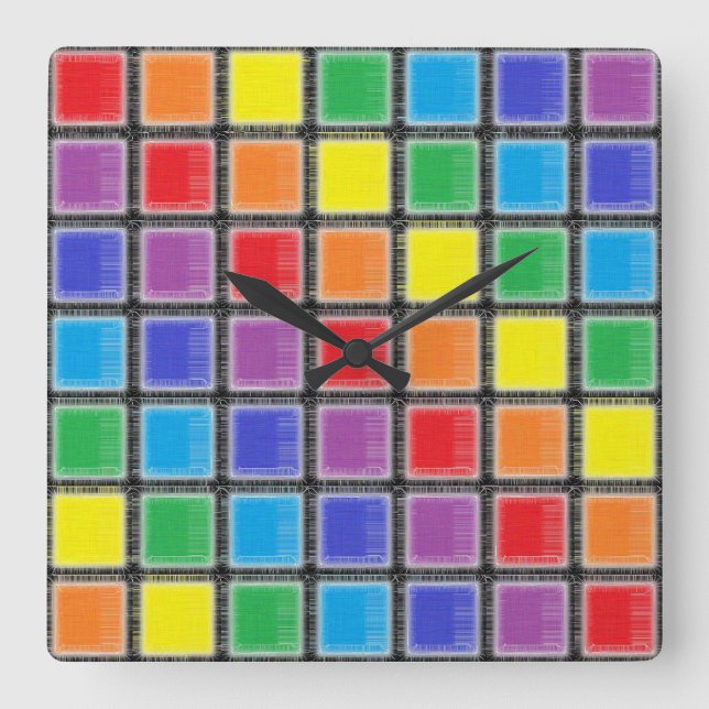 Rainbow Scratched Squares Square Wall Clock (Front)