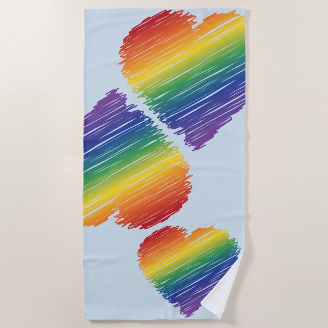 Rainbow scribble heart beach towel (Front)