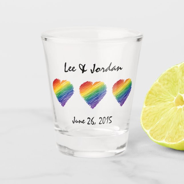 Rainbow Scribble Heart Customisable Shot Glass (Front)