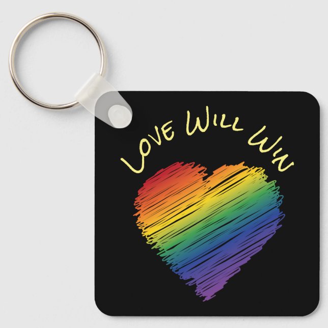 Rainbow scribble heart keychain (Front)