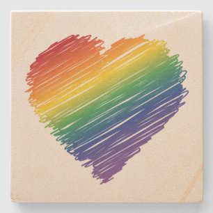 Rainbow scribble heart square stone coaster