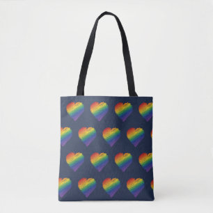 Rainbow scribble heart tote bag