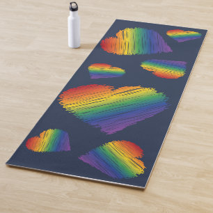 Rainbow scribble hearts yoga mat