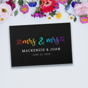 Rainbow Script Black Mrs & Mrs Lesbian Wedding Guest Book