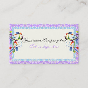 Rainbow scroll leaf blue purple damask borders business card