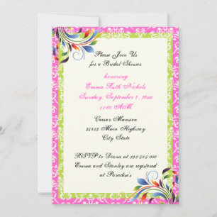Rainbow scroll leaf damask wedding bridal shower invitation