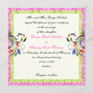 Rainbow scroll leaf damask wedding invitation