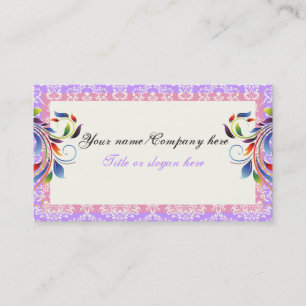 Rainbow scroll leaf purple pink damask borders business card