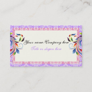 Rainbow scroll leaf purple pink damask borders business card