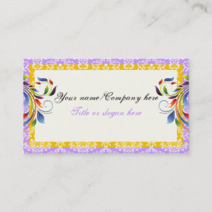 Rainbow scroll leaf yellow purple damask borders business card