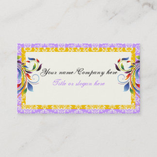 Rainbow scroll leaf yellow purple damask borders business card
