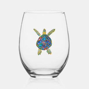 Rainbow Sea Turtle Stemless Wine Glass