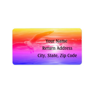 Rainbow Seagull Flies Ocean Personalise Address Label