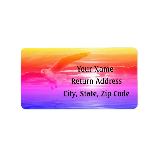 Rainbow Seagull Flies Ocean Personalise Address Label (Front)