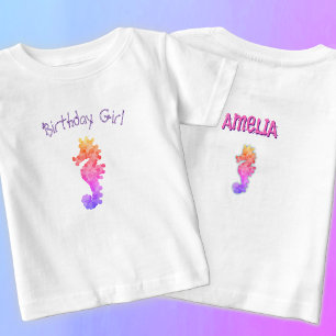 Rainbow Seahorse Birthday Girl Personalised T-Shirt
