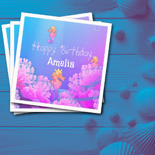 Rainbow Seahorse Personalised Paper Napkin