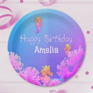 Rainbow Seahorse Personalised Party  Paper Plate