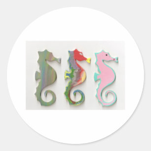 RAINBOW SEAHORSES CLASSIC ROUND STICKER