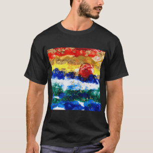 Rainbow Seascape Abstract Landscape Red Gold Sunse T-Shirt