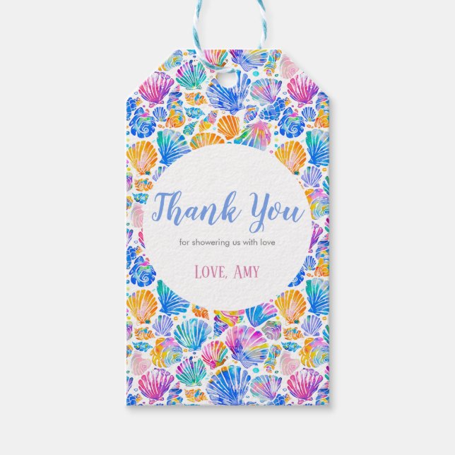 Rainbow Seashells Baby Shower Party Favour Tag (Front)