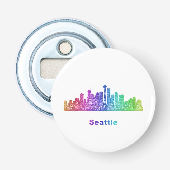 Rainbow Seattle skyline Bottle Opener (Front)