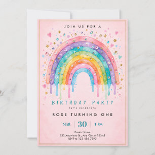 Rainbow Sequin 1st Birthday Invitation