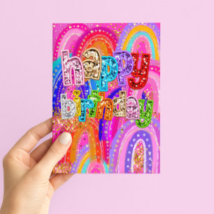 Rainbow Sequin Happy Birthday Card- Bright Glitter Card