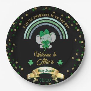 Rainbow Shamrock Elephant St Patrick Baby Shower P Paper Plate