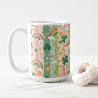 Rainbow Shamrocks Irish Pastel Lucky Pink Green Coffee Mug