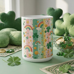 Rainbow Shamrocks Irish Pastel Lucky Pink Green  Coffee Mug
