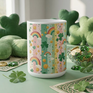 Rainbow Shamrocks Irish Pastel Lucky Pink Green Coffee Mug