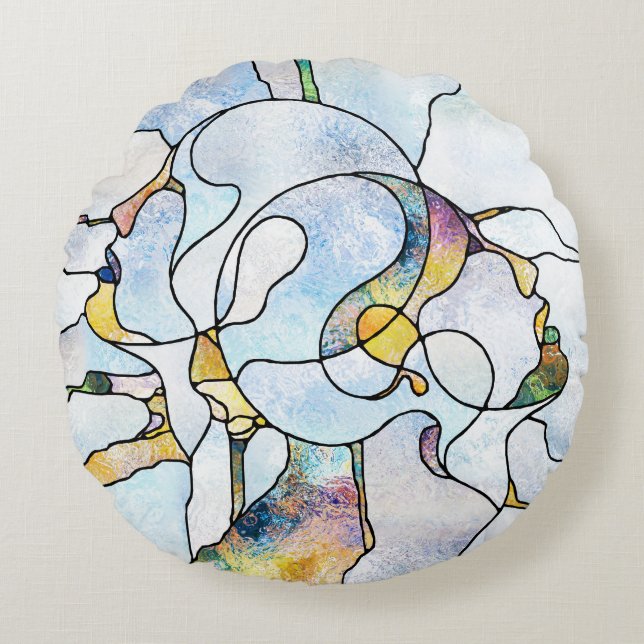Rainbow shards, stained glass unity round cushion (Front)