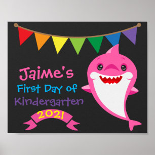 Rainbow Shark First Day of School Chalkboard  Poster