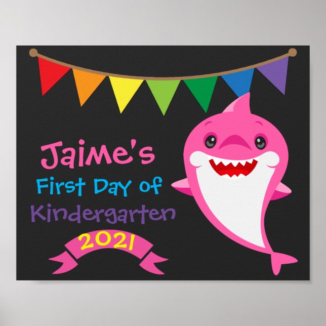 Rainbow Shark First Day of School Chalkboard  Poster (Front)