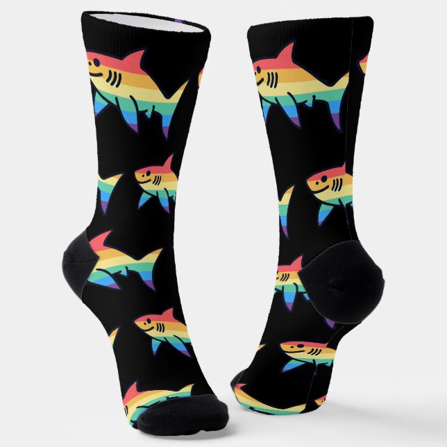 Rainbow Shark Pride - Kawaii Nautical LGBTQ+ Socks (Angled)