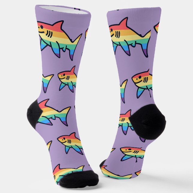Rainbow Shark Pride - Kawaii Nautical LGBTQ+ Socks (Angled)